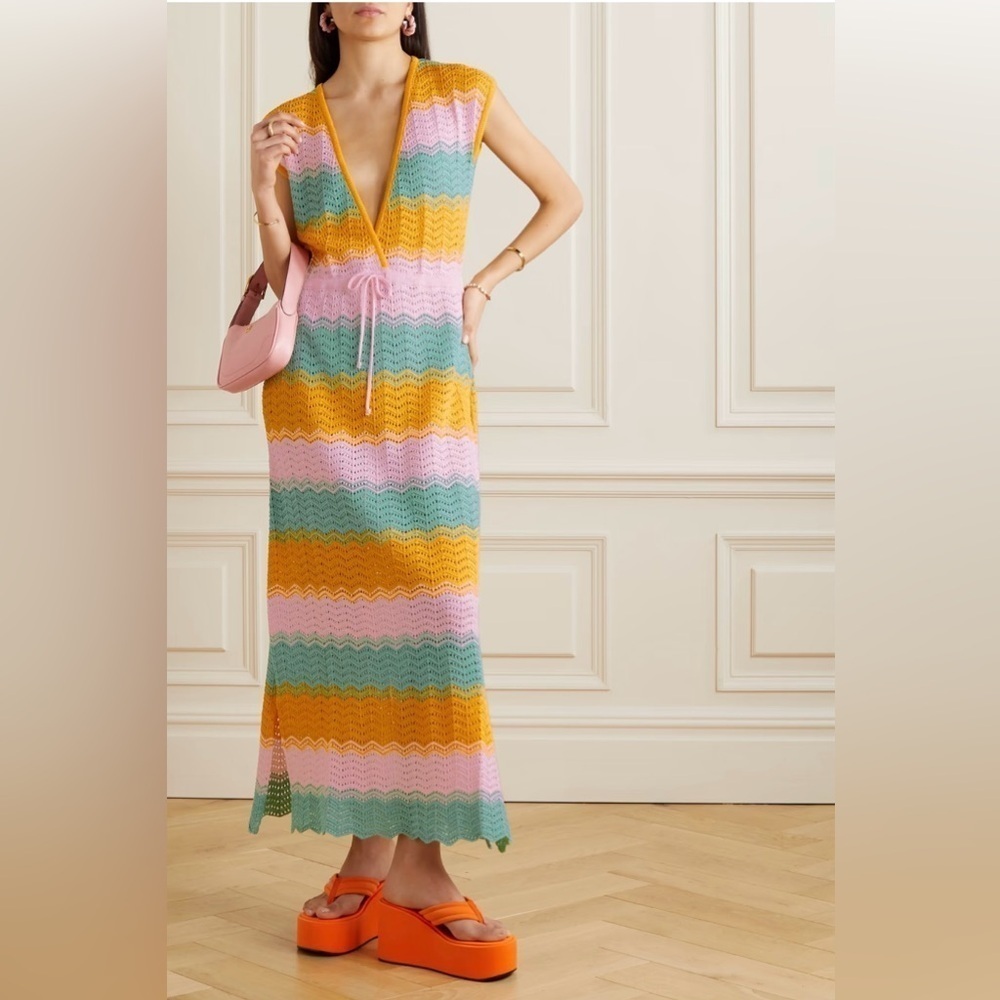 La Double J Salty Skin Crochet Maxi Dress, Pastel Stripe, one size